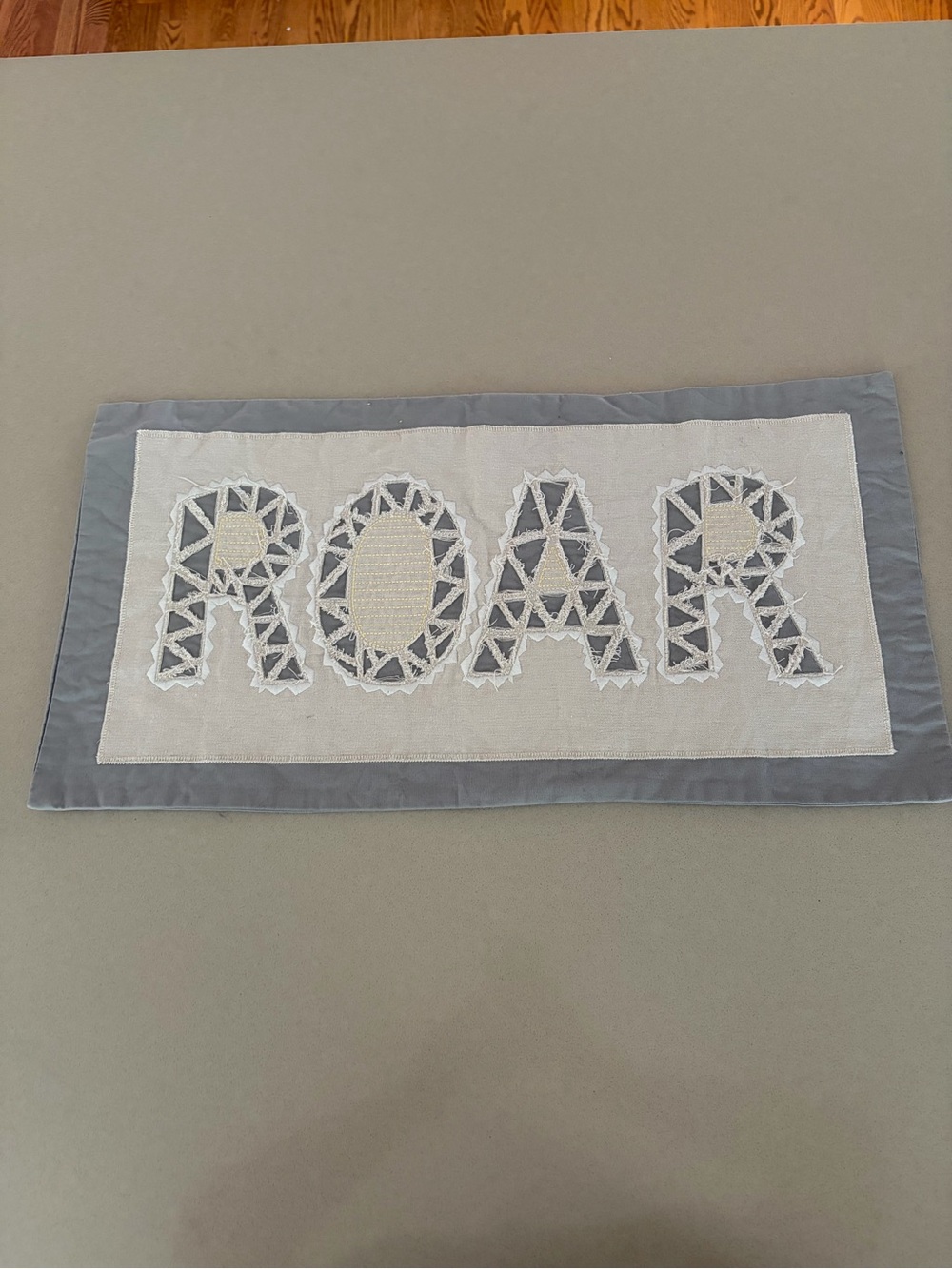 Pottery Barn Kids ROAR Embroidered Appliqued Pillow Cover - Gray, Creamand White